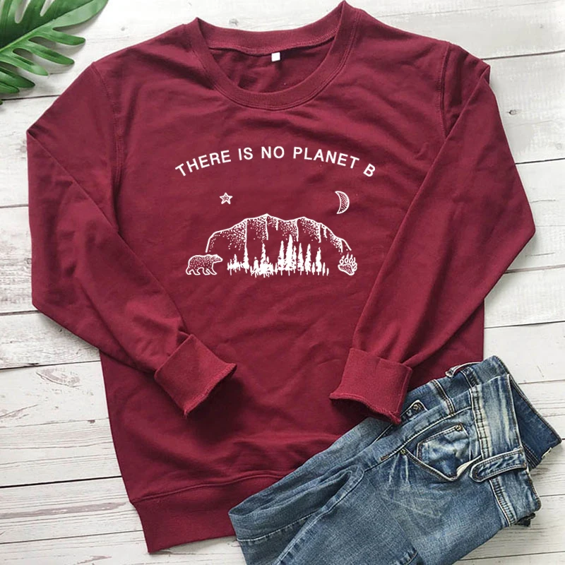 Есть Planet B Crewneck Толстовка женская с длинным рукавом Весенний пуловер толстовки забавные буквы Tumblr Джемперы Топы Прямая