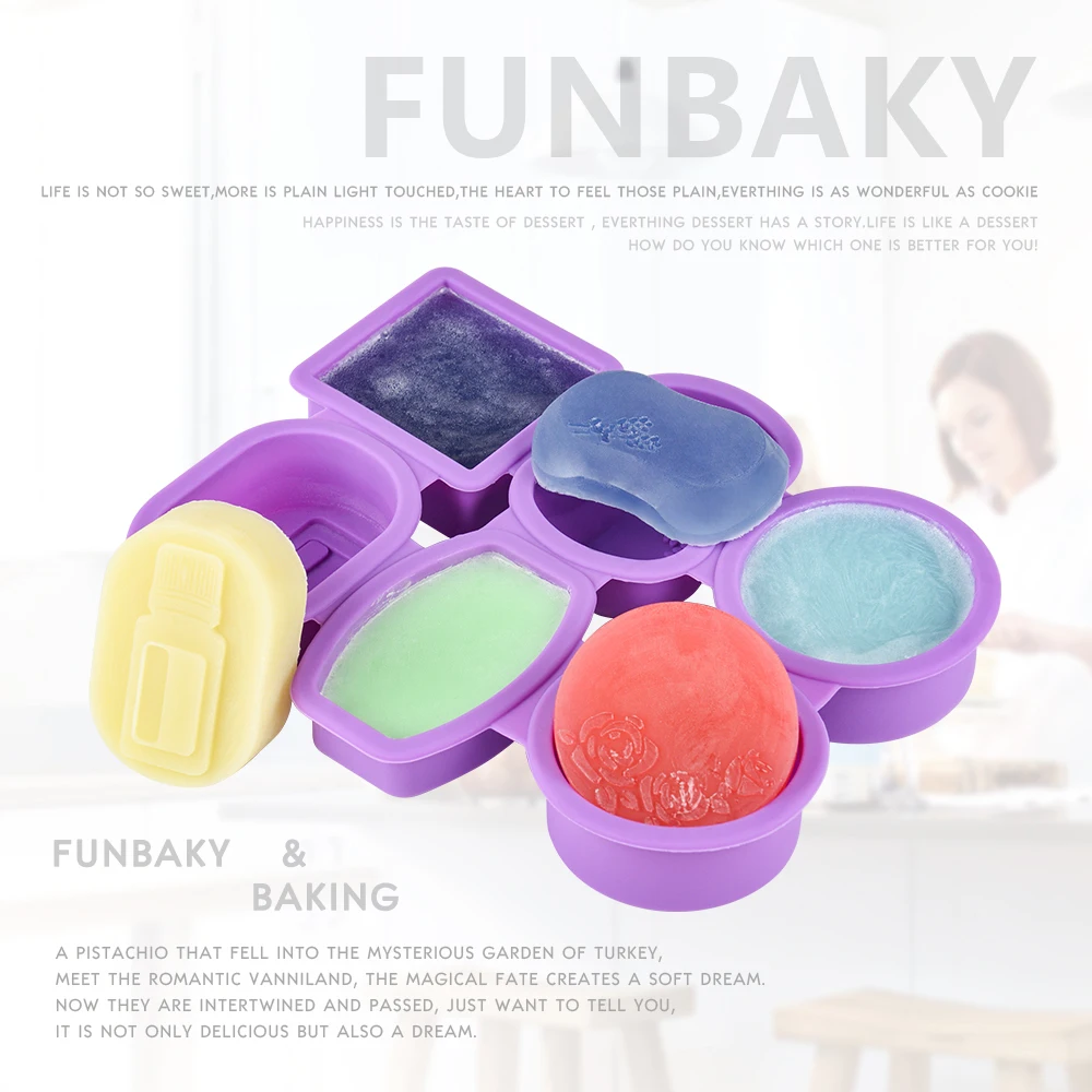 FUNBAKY Геометрическая круглая форма 6 полостей 3D силиконовая для мыла изготовления