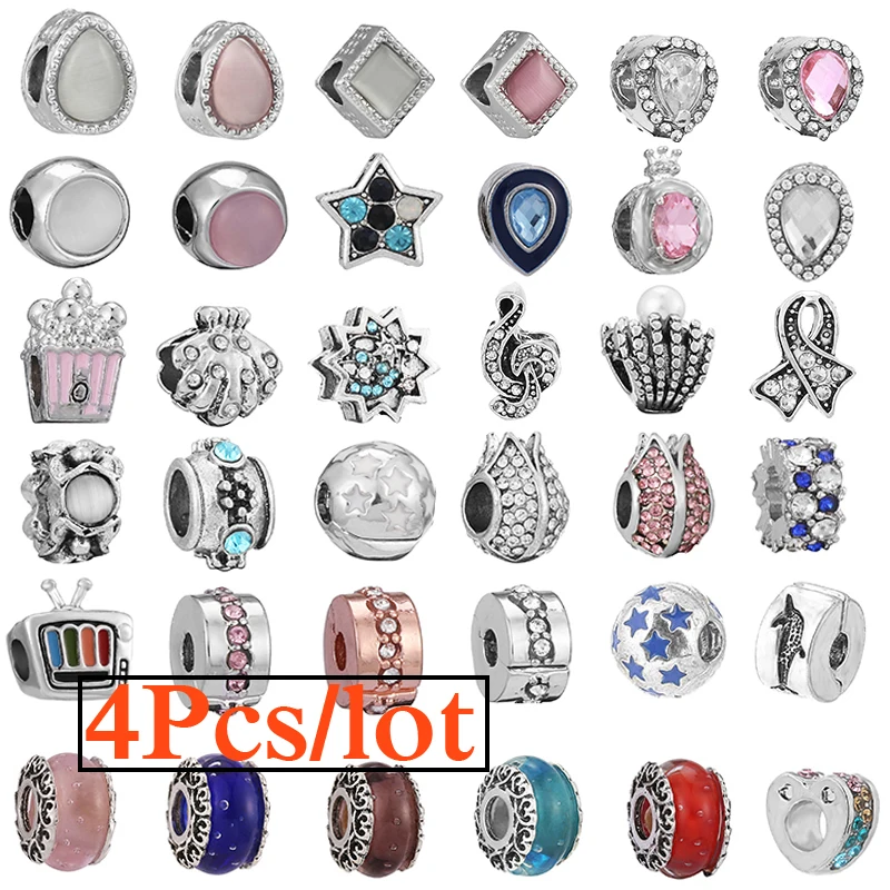 

4Pcs/Lot Hot Sale Sterling Silver Color Water Droplets Charms Beads Fit Original Brand Bracelet Bangle Making For Women Jewelry