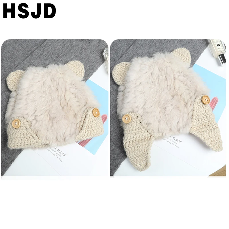 

Real Fur Beanies Hat Cute Fox Ear Winter Hats For Women Russian Real Rabbit Fur Winter Warm Female Caps Ski Cap Protection Ear