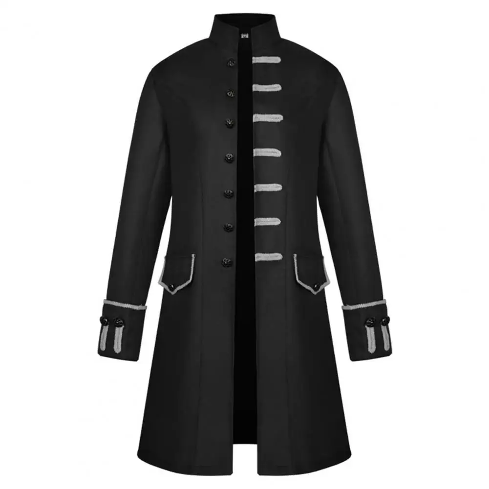 

Autumn Men Jackets Stand Collar Men Coat Solid Color Top Two Pockets Buttons Closure Halloween Jacket Cosplay Costume