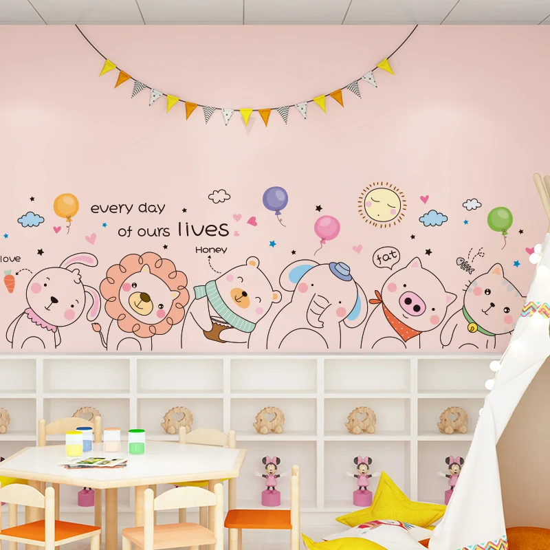 

[SHIJUEHEZI] Cartoon Pig Cat Bear Rabbit Animals Wall Sticker DIY Balloons Wall Decals for Kids Room Nursery Home Decoration