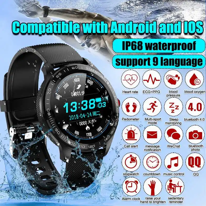 

Смарт-часы с сенсорным экраном, IP68, пульсометром и защитой от воды