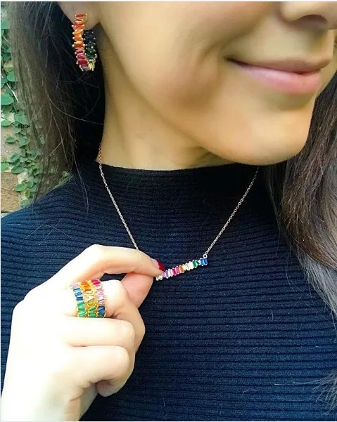 Простое Радужное ожерелье багета с кубическим цирконием квадратное