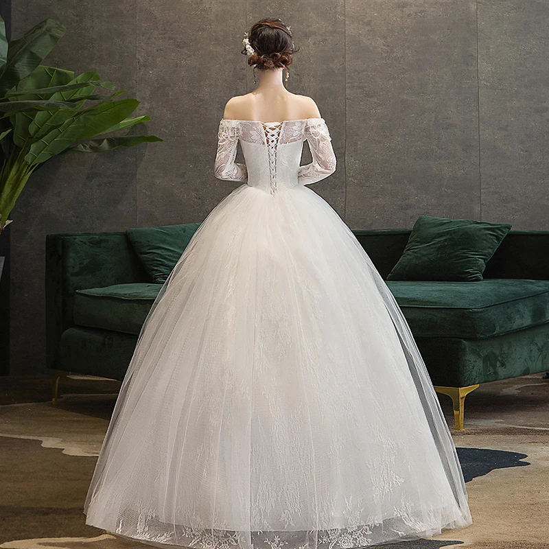 Vestido De Noiva Новое кружевное свадебное платье элегантное с вырезом лодочкой бисером