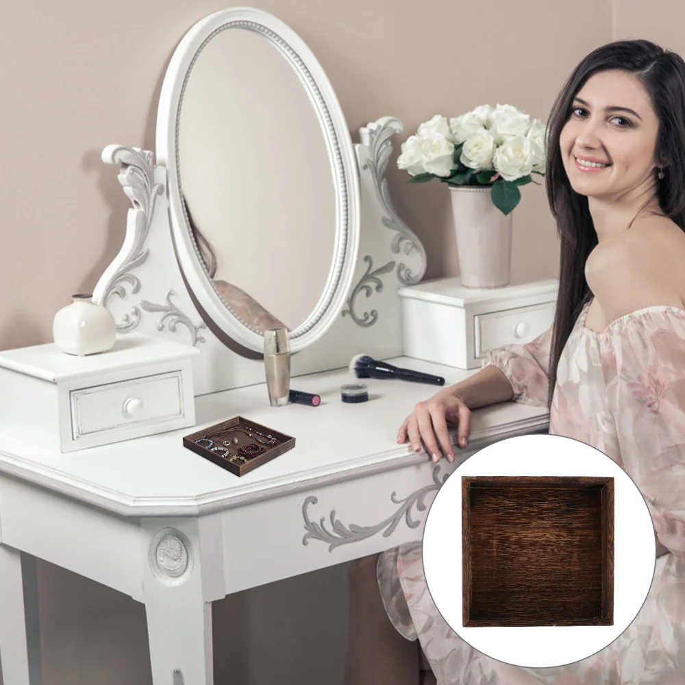 

2Pcs Necklace Earrings Display Tray Wooden Jewelry Storage Plate Home Chic Decor