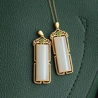 high end custom simple elegant natural white jade lucky pendant pendant sterling silver gilding antique design necklace