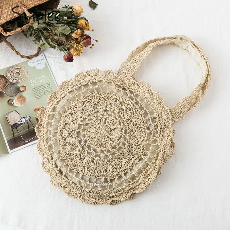 Simplee из ротанга, женские сумки через плечо, круглые соломенные сумки, большая емкость, ручная работа, летние сумки, женские круглые богемные сумки