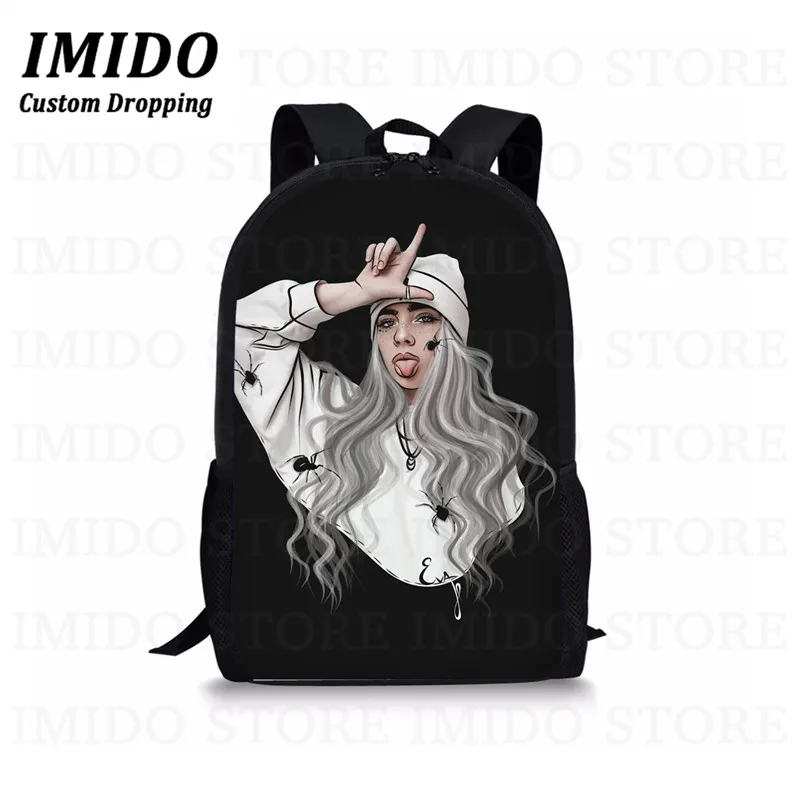 IMIDO, школьный рюкзак для девочек-подростков в стиле хип-хоп Billie Eilish, комплект из 3 предметов, школьные сумки для студентов и студентов, сумка для книг, Повседневная сумка, подарок - Цвет: as picture