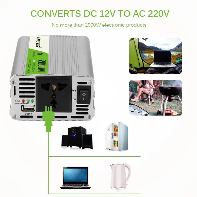 

Modified Sine Wave Voltage 200W 500W 1500W 2000W Car Power Inverter Converter DC 12V to AC 220V Solar Inverter Adapter