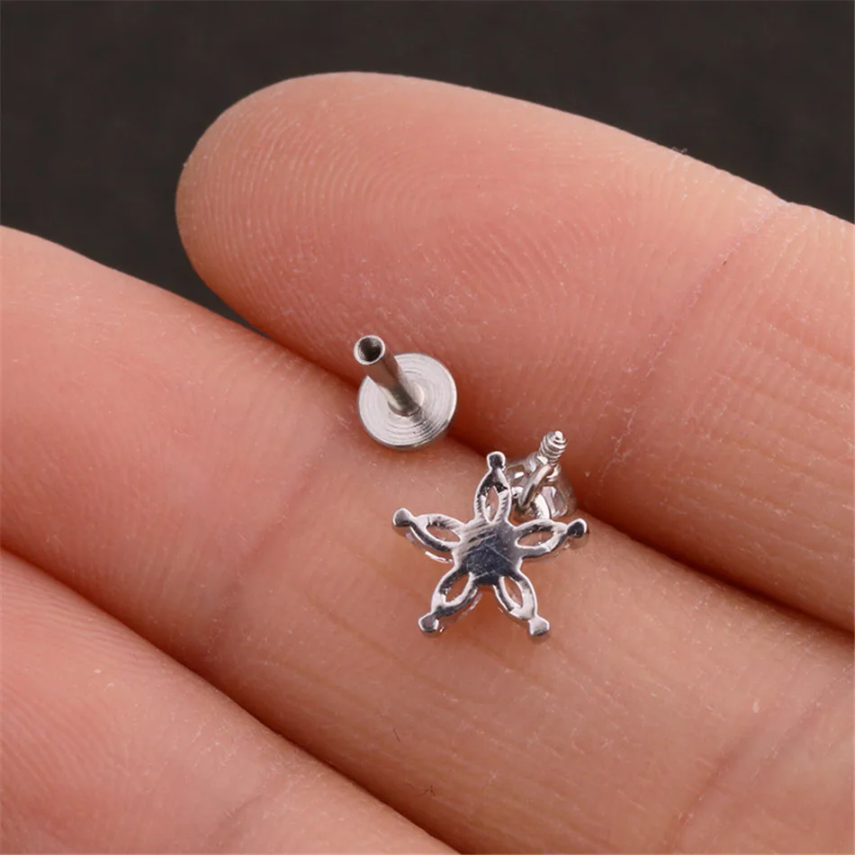 Персонализированная подвеска из нержавеющей стали с цирконом, украшенная стразами в виде цветка, для прокола губы или ушной хрящик, украшение для уха.