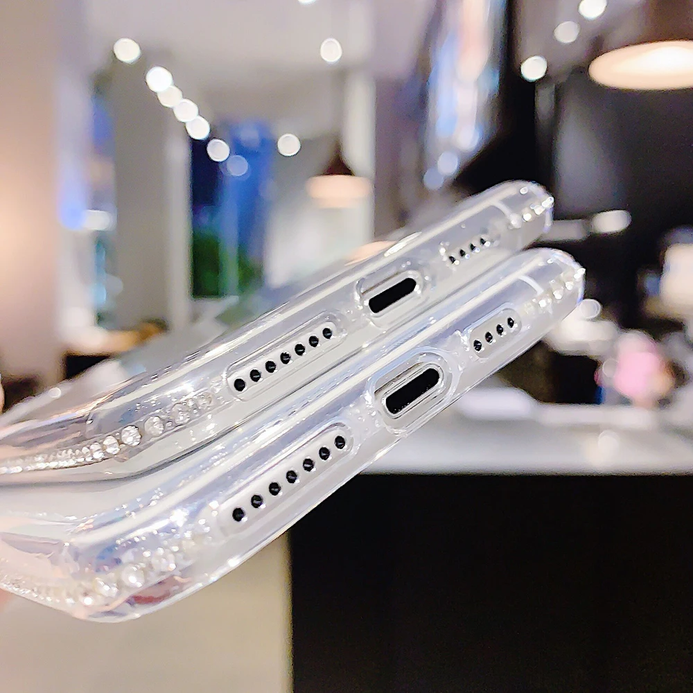 Люксовый со стразами Блестящий металлический Прозрачный чехол из мягкого ТПУ