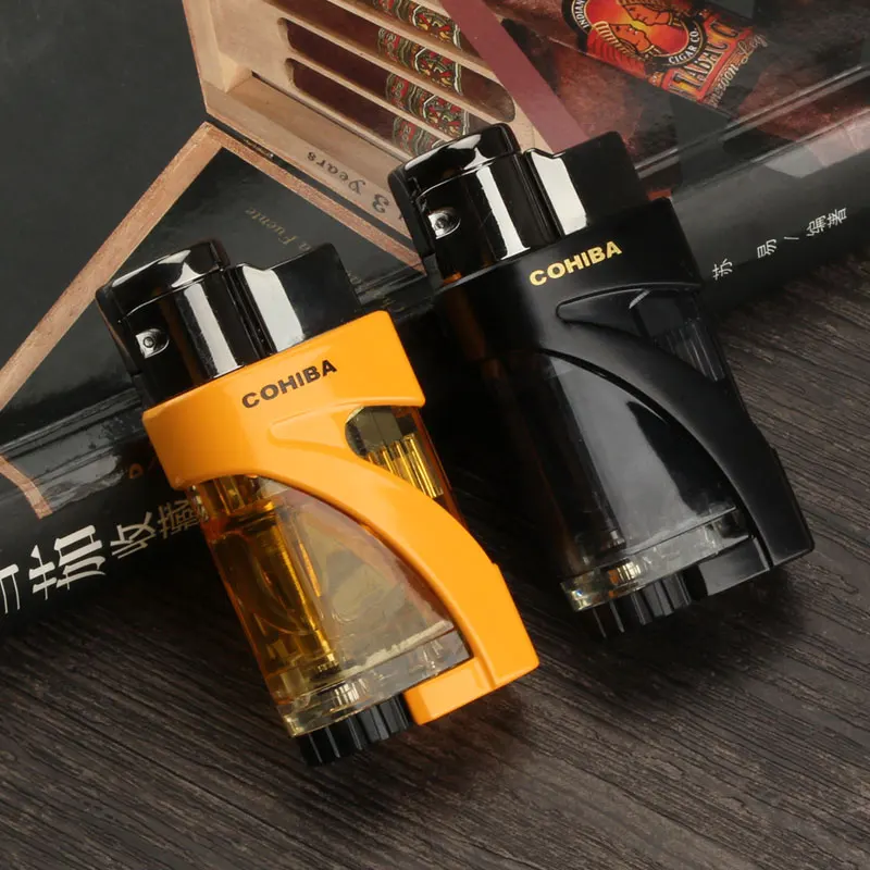 COHIBA пластиковая зажигалка с защитой от ветра 2 Факел Пламени Бутан газовая