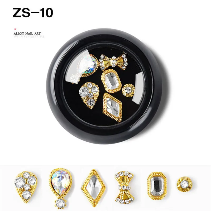 ZS-10 Новинка, 1 коробка, в форме капли воды/банта, цветные стразы для дизайна ногтей, сплав, стеклянные камни, сделай сам, для маникюра, драгоценные камни, аксессуары для ногтей - Цвет: ZS-10