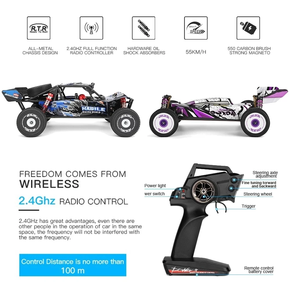 

WLtoys 104001 124019 Rc Car Competition 60KM/H Metal Chassis 4WD Electric High Speed Drift Car Remote Control Toys for Children