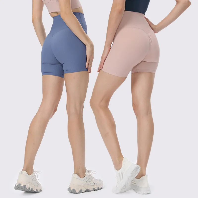 

6" No Camel Toe Ribbed Running Gym Biker Sport Shorts Women High Waist Butt Scrunch Tights Workout Fitness Yoga Short Pants