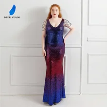 DEERVEADO – Robe De soirée De forme sirène, tenue De soirée De standing, grande taille, col en V, paillettes, K16180  (1)