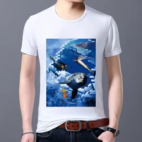 summer t shirt mens all match temperament slim 3d marine pattern series printing casual mens round neck commuter polyester top