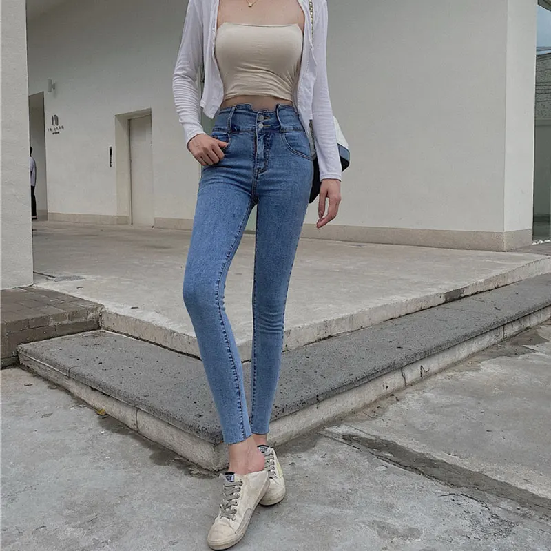 

Spot China autumn new women's pants personality fashion trend small design stretch high waist skinny jeans