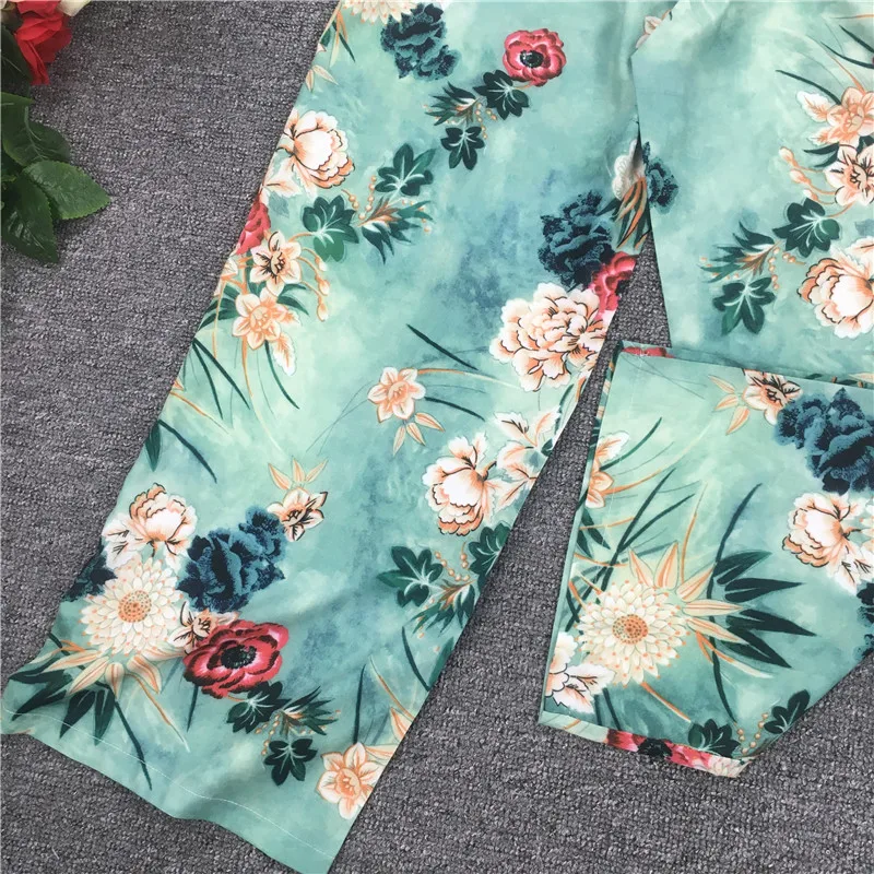 

Women Elastic High Waist Pants Loose Print Wide Leg Beach Thin Pant Bohemian Female Trousers