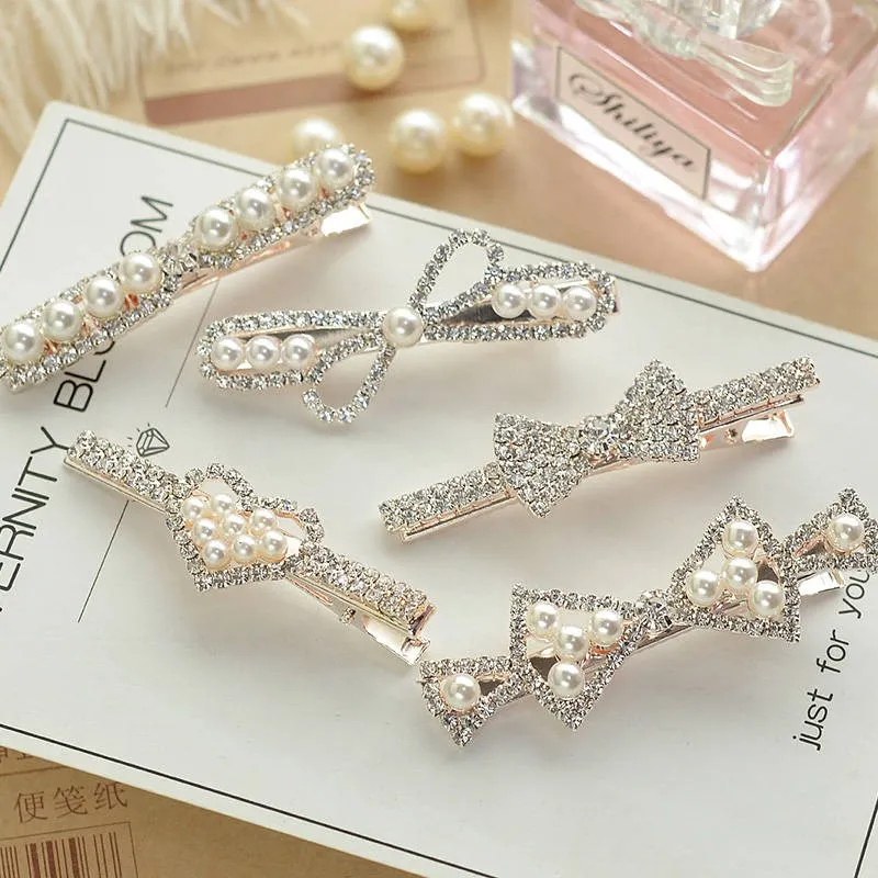 Заколки для волос с бантом и жемчугом женщин девочек заколки со стразами изящные
