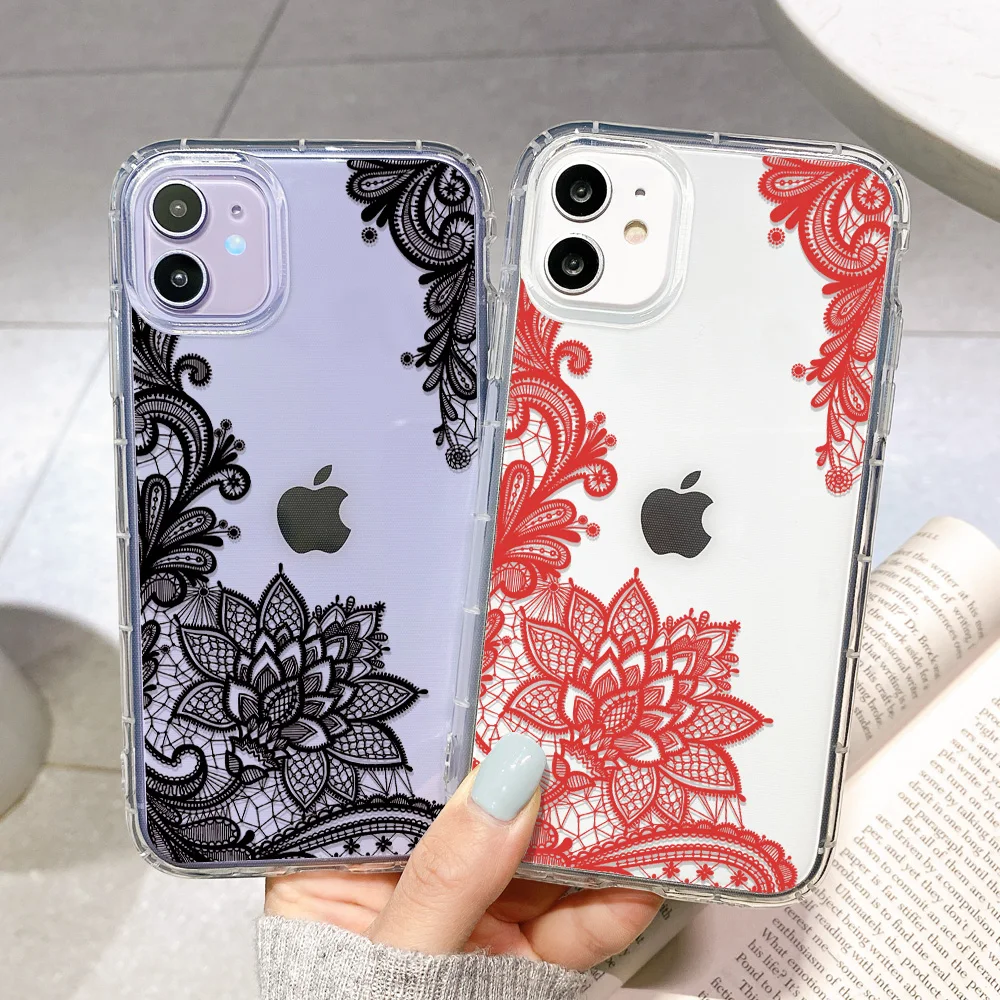 Women Lace Flower Case For iPhone 11 14 Pro Max 12 13 Mini 7 8 X XR XS Max Case For iPhone 6 6S 7 8 Plus SE 2020 Silicone Cover