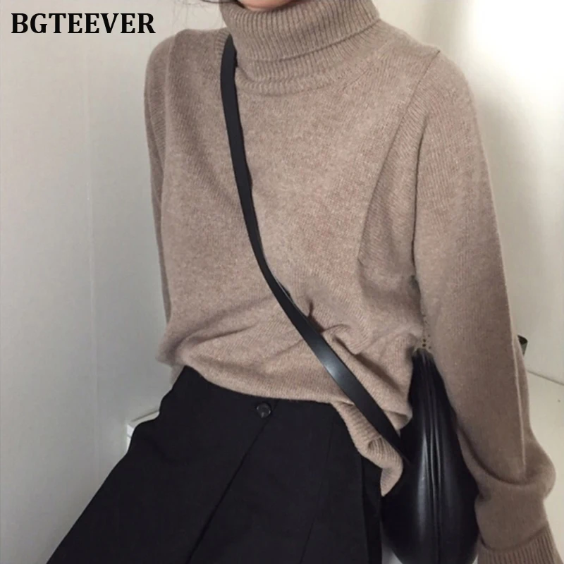 BGTEEVER Casual Thick Autumn Winter Turtleneck Oversize Sweater Pullover Women Warm Chic Loose Female Knitted Sweaters 2019 | Женская
