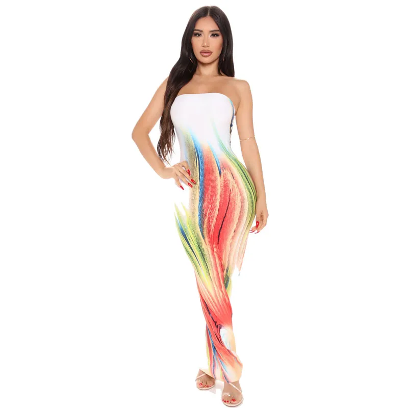 

2021 Новое Женское облегающее летнее платье Подчеркивающее фигуру платье модное платье без рукавов платье без бретелек с абстрактным принто...