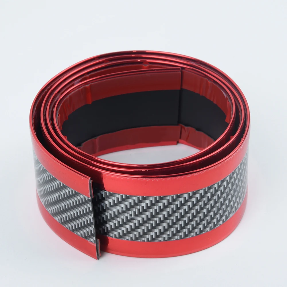 

Mirror Door Sill Protector Strips Side Body Side Skirt Anti-scratch Corner Bumper Carbon Fiber Red