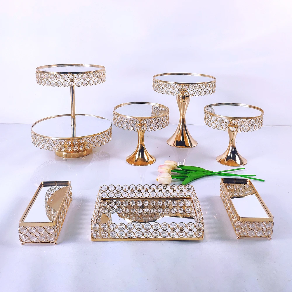 Oro nuevo 4-8 Uds electrochapado de Metal conjunto de soporte para pastel de fiesta de cumplea&ntilde;os boda postres, magdalenas Plate Rack-5