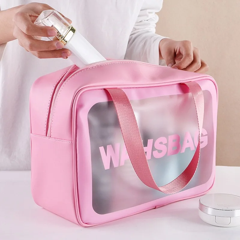 

S/M/L 3 Sizes Ladies Large Capacity Pu Frosted Waterproof Cosmetic Bag Convenient Travel Makeup Storage Bag Female Wash Bag