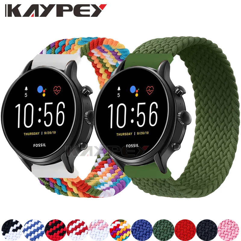 Ремешок соло 22 мм Плетеный для Fossil Gen 5 Carlyle HR Julianna Band For Sport 43 мм/Q Explorist нейлоновый