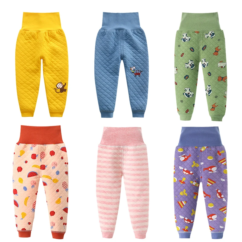 

Kids Winter Warm Cotton Pants Three Layers of Cotton Baby Boys Girls High Waist Pants Kids Winter Clothes Children Long Johns
