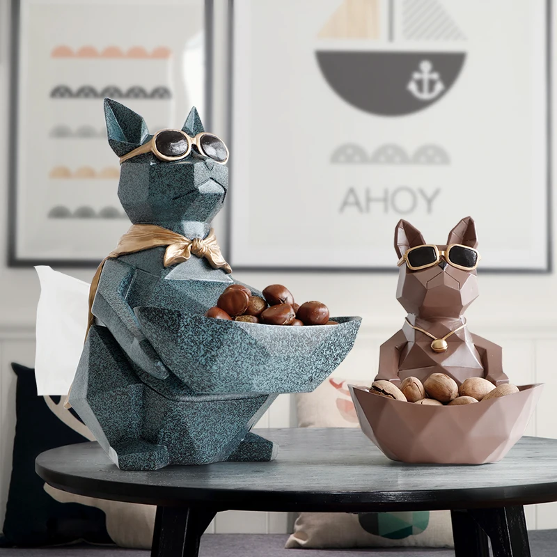 

Cat Dog Figurines Resin Moden Crafts Animals Miniature cute ornaments for Home office decoration Storage bowl Carved Collectible