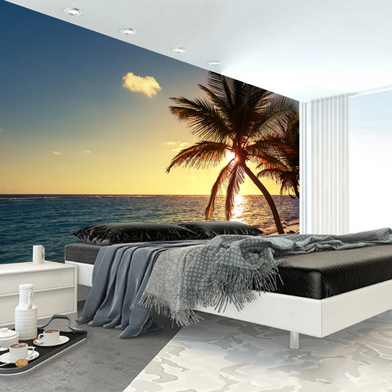 3D фотообои Sunrise заката морского пляжа кокосовых пальм природы пейзажа настенная