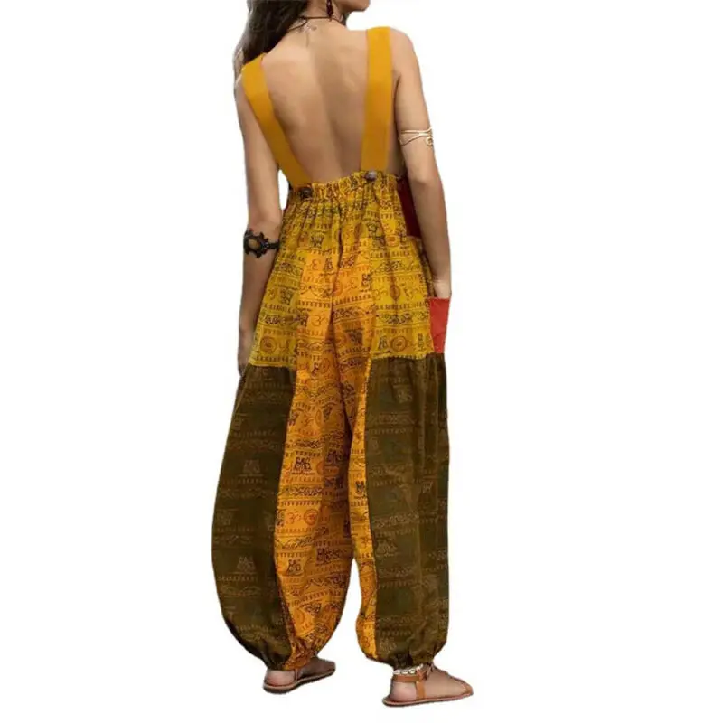 

Womens Print Sleeveless Backless Jumpsuit Summer Holiday Beach Playsuit Rompers