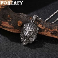 fortafy rock animal stainless steel neck chain lion head pendant necklaces for men fashion party jewelry male gift frgl0022
