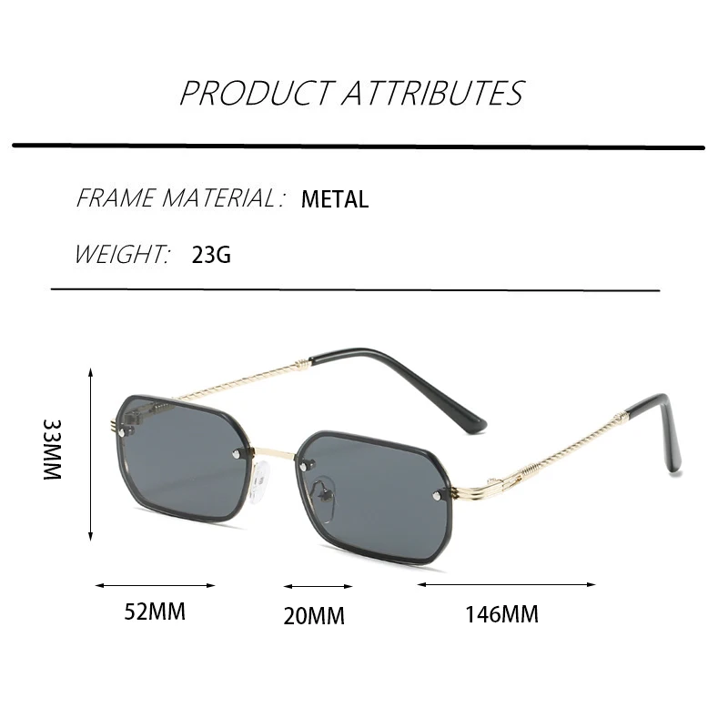 

New Fashion Rimless Metale Sunglasses Brand Design Women Small Square Frame Sun glasses Luxury Shades UV400 Eyewear Gafas De Sol