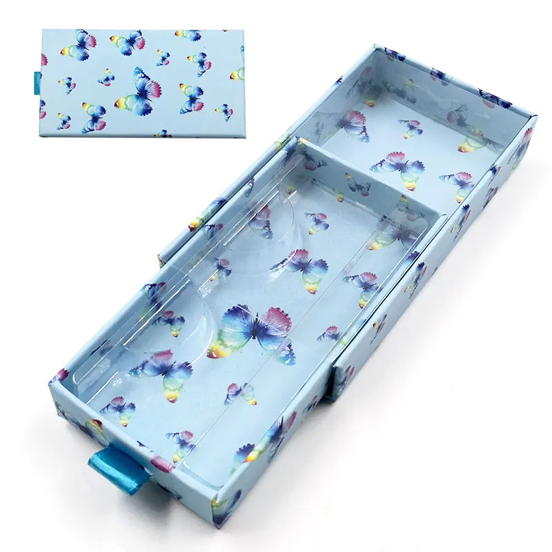 

Wholesale Lash Boxes Packaging Custom Eyelash Packaging Butterfly Blue Box custom Faux Cils Lashes Cosmetic Case Supplies