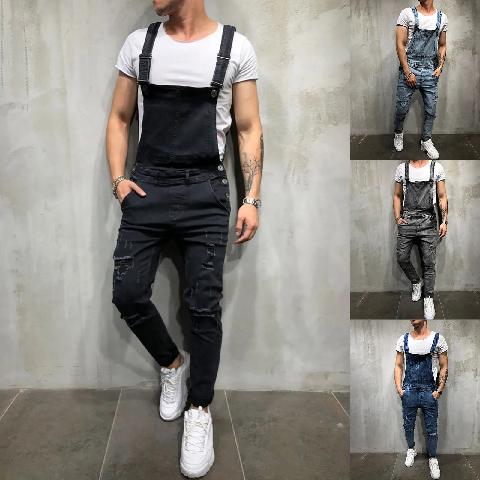 

Комбинезон мужской джинсовый с карманами, модные брюки-карго из денима, повседневные брюки-карандаш, уличная одежда, 2021