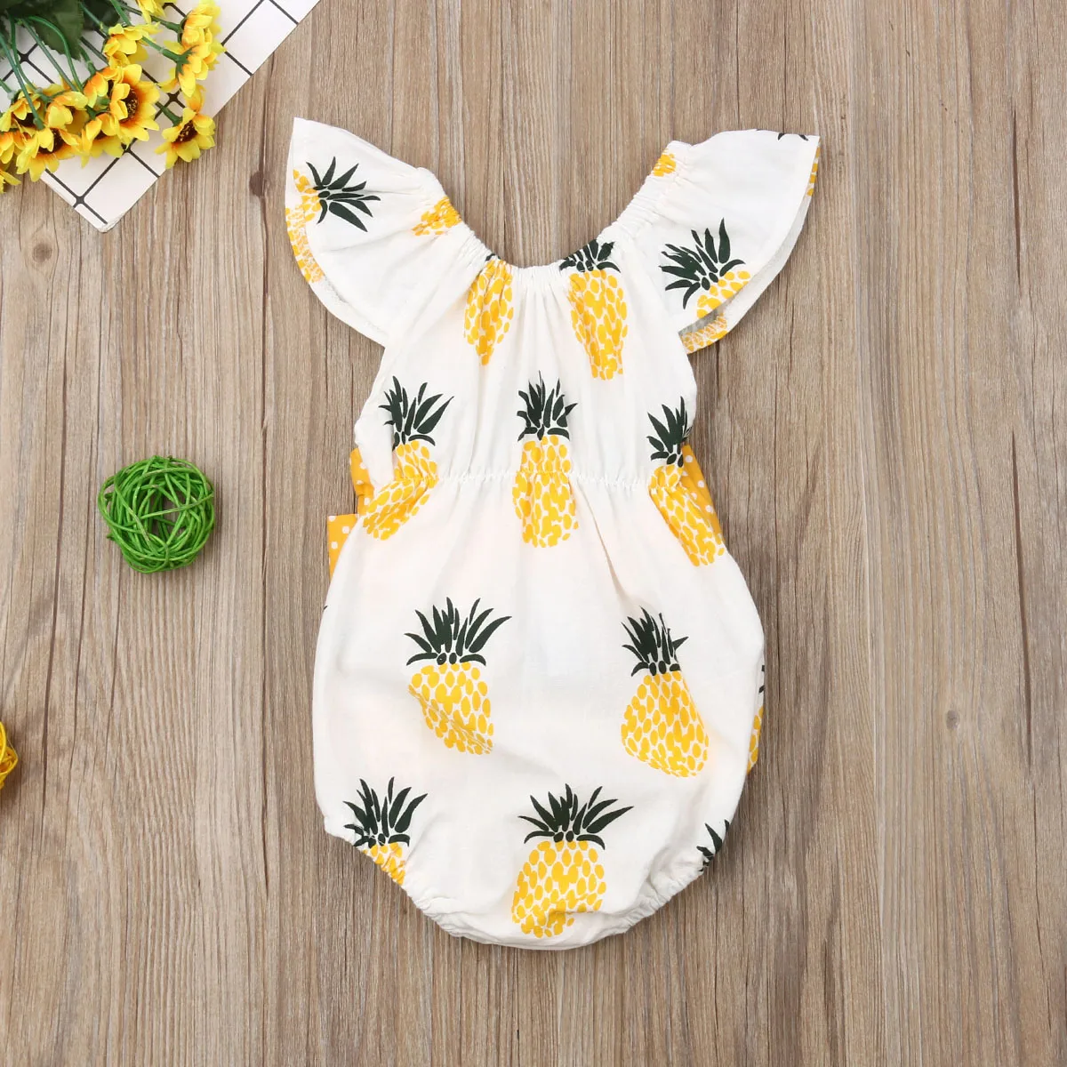 

Pudcoco Baby Girl 0-18M Clothes Fly Sleeve Pineapple Print Bowknot Cotton Romper Jumpsuit Outfit Sunsuit Summer
