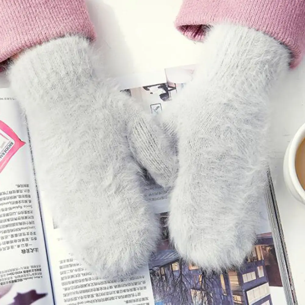 

1 пара теплые милые меховые перчатки из кроличьей шерсти для девочек зимние варежки шерстяные перчатки без пальцев