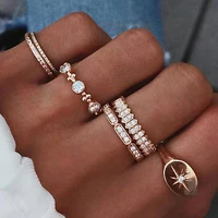 punk trendy lovely gold color geometry white crystal rings set for women couples sweet couple ring wholesale jewelry m022