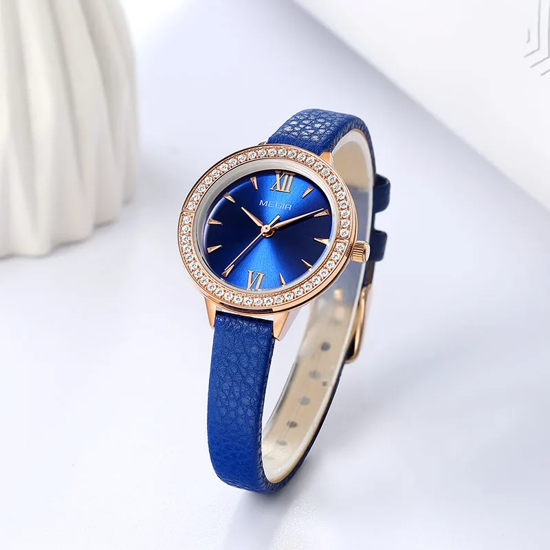 Часы MEGIR женские кварцевые аналоговые модные повседневные Роскошные с кожаным