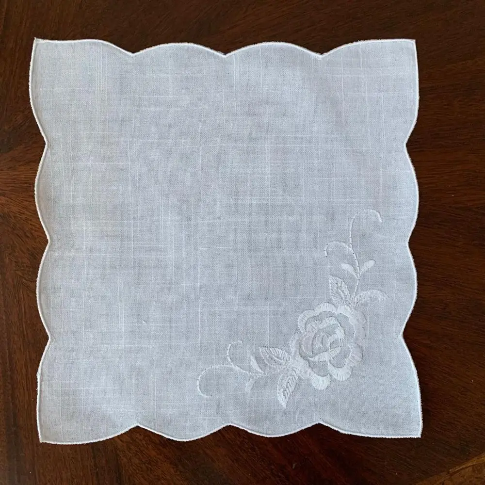 

3Pics/set,White Elegant Embroidery Handkerchief with Blooming Rose, Wedding Accessory, Bridal/Bridemaids Handkerchief/Gift