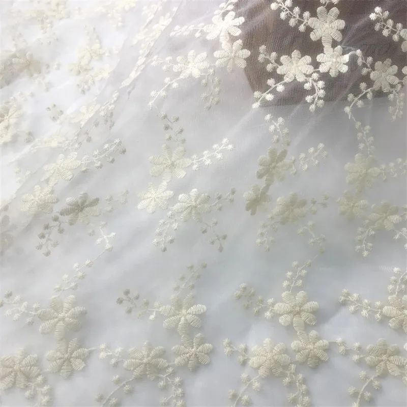 

Apricot Dense Flower Lace Embroidery French Tulle lace Fabric For DIY Sewing Summer Dress Dance Prom Flower Girl Curtain fabric