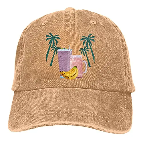 

White Smoothie Drink Banana Coconut Tree Baseball Cowboy Caps Adjustable Unisex Denim Hats Sport Outdoor