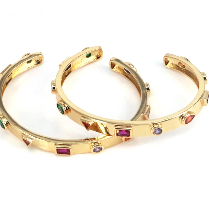 

3Pcs Multicolor Geometric CZ Stone Gold Bangles For Women Girls Vintage Cubic Zircon Bracelets 2021 Trend Women Girls Jewelry