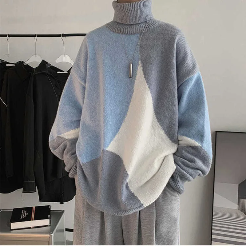 Turtleneck Women Sweater Men Color Match Winter Cartoon Dinosaur Bear Sweater High Quality Pullover All Match Korea Clothes