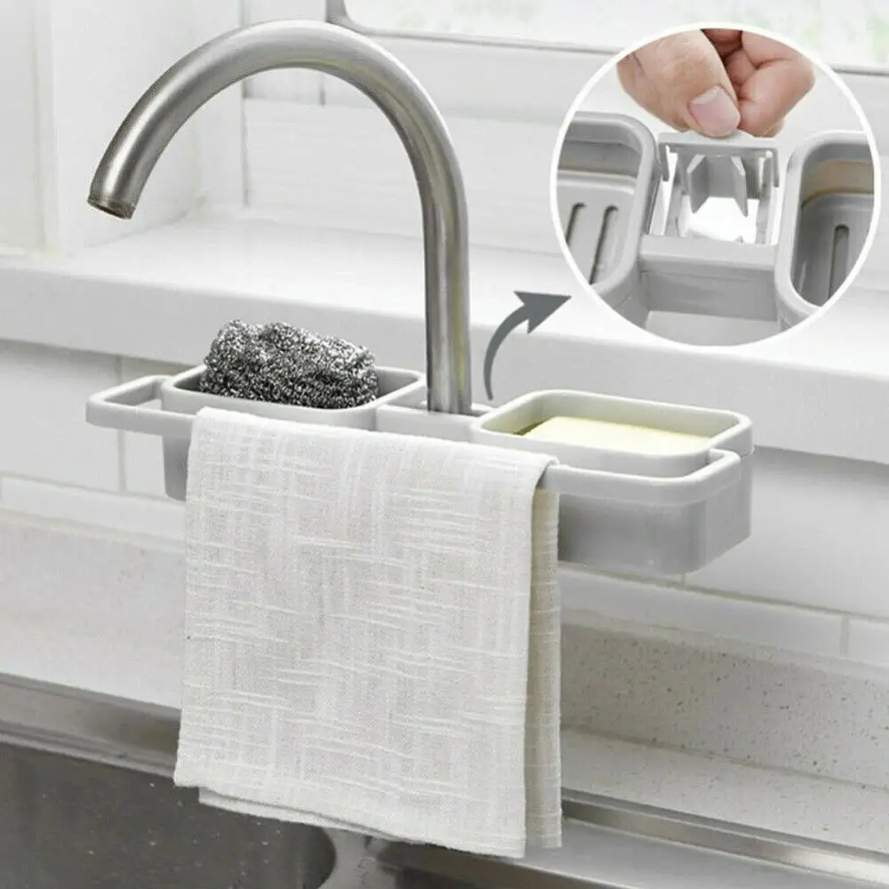 

40% Hot Sales!!! Kitchen Sink Faucet Sponge Soap Cloth Drain Rack Storage Organizer Shelf Holder